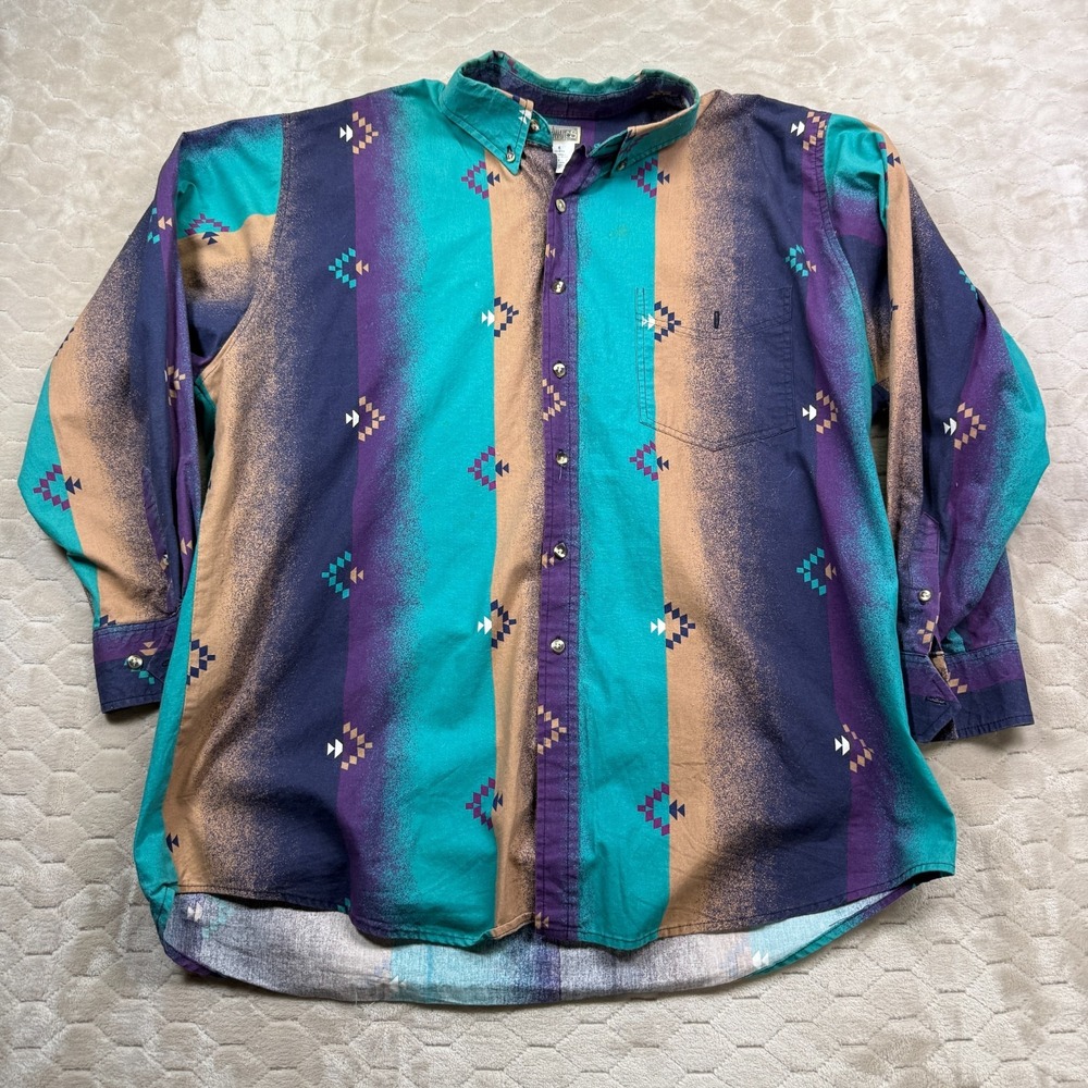 VTG Express Riders Shirt Mens XL Western Geometric Aztec Button Down Shirt 90s